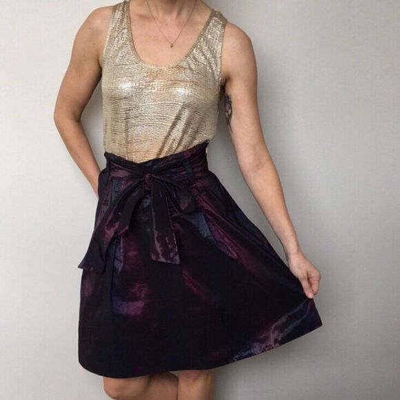 Express Design Studio Iridescent Purple Belted Skirt Size 2 - Picture 2 of 2
